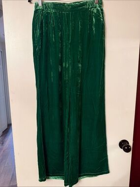 Velvet Wide-Leg Pants in Deep Green